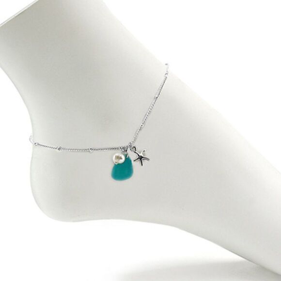 1/2 OFF Sea Glass Starfish Pearl Charms Anklet - Picture 4 of 6